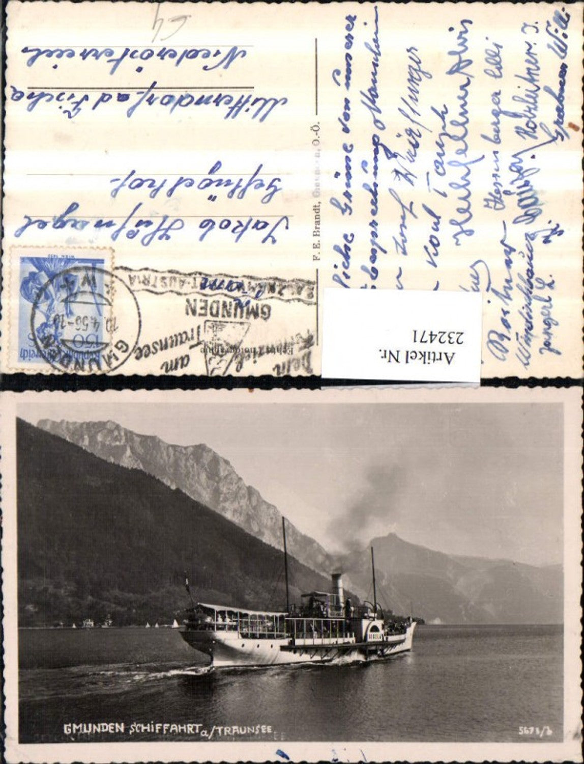 232471,Gmunden Schifffahrt am Traunsee Dampfer pub F. E. Brandt 5673 b