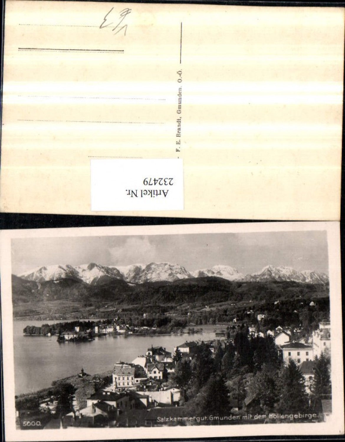 232479,Gmunden Totale m. d. Höllengebirge pub F. E. Brandt 5000