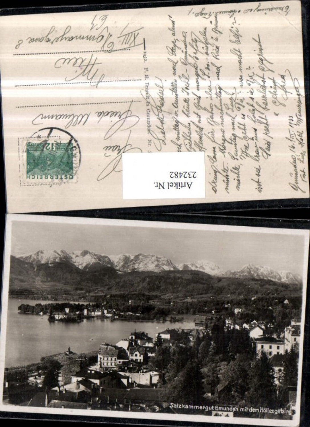 232482,Gmunden Totale m. d. Höllengebirge pub F. E. Brandt 5000