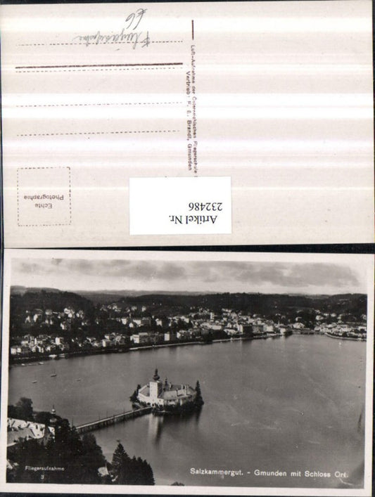 232486,Gmunden Totale m. Schloss Orth Fliegeraufnahme 3