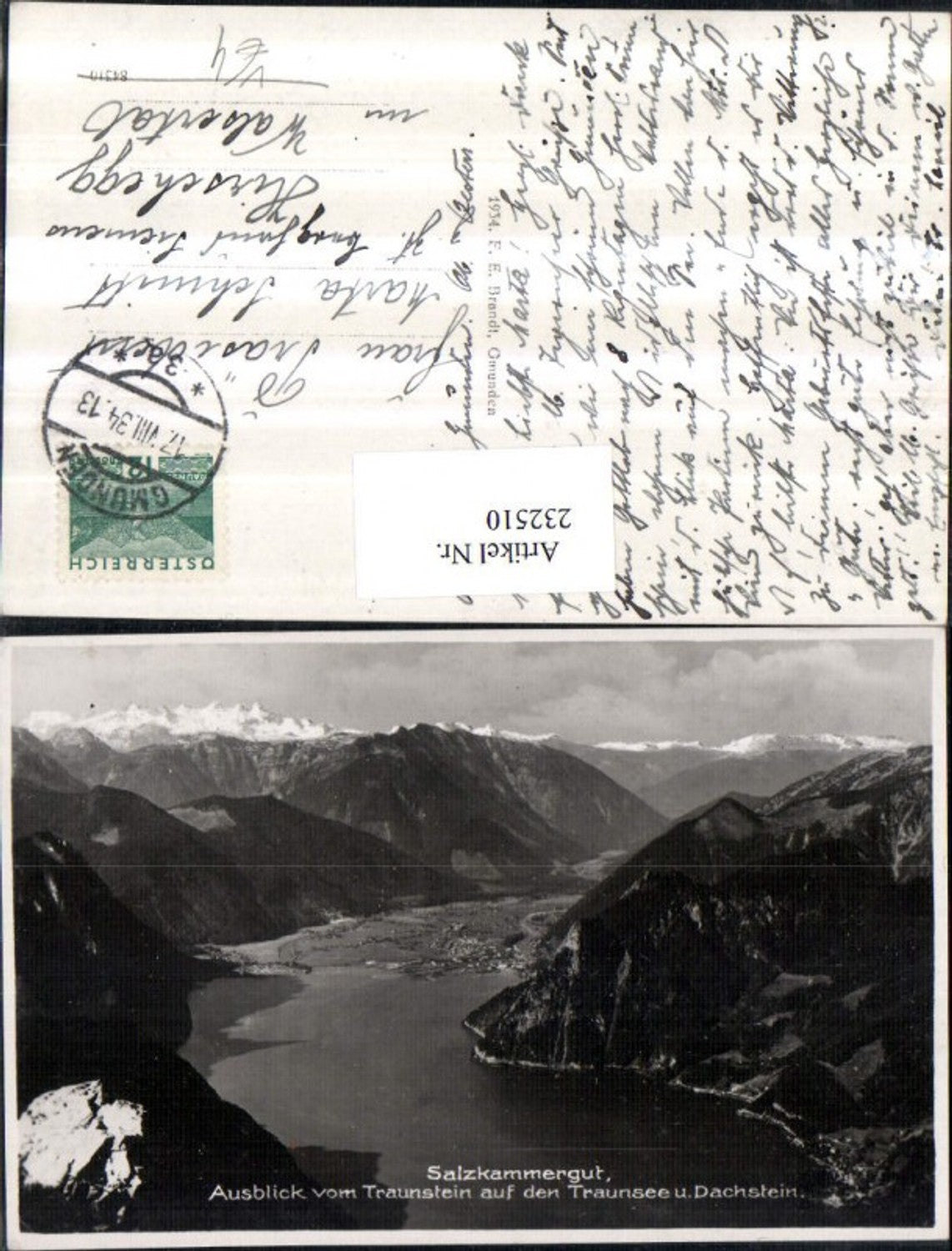 232510,Gmunden Ausblick v. Traunstein auf d. Traunsee u. Dachstein pub F. E. Brandt