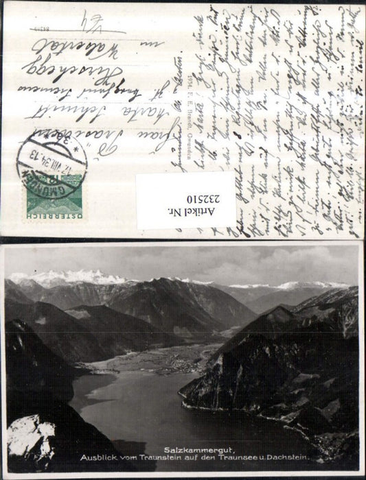 232510,Gmunden Ausblick v. Traunstein auf d. Traunsee u. Dachstein pub F. E. Brandt