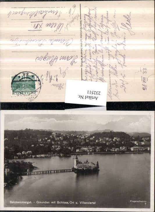 232511,Gmunden Totale m. Schloss Orth u. Villenviertel Fliegeraufnahme 7