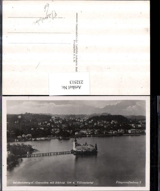 232513,Gmunden Totale m. Schloss Orth u. Villenviertel Fliegeraufnahme 7