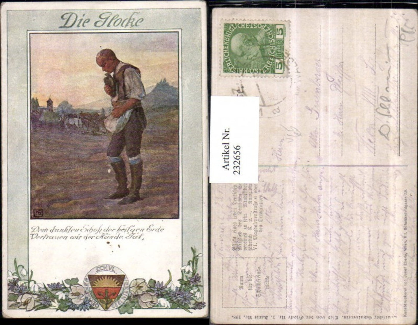 232656,Deutscher Schulverein 198 Die Glocke Mann Bauer Feld Hut Text