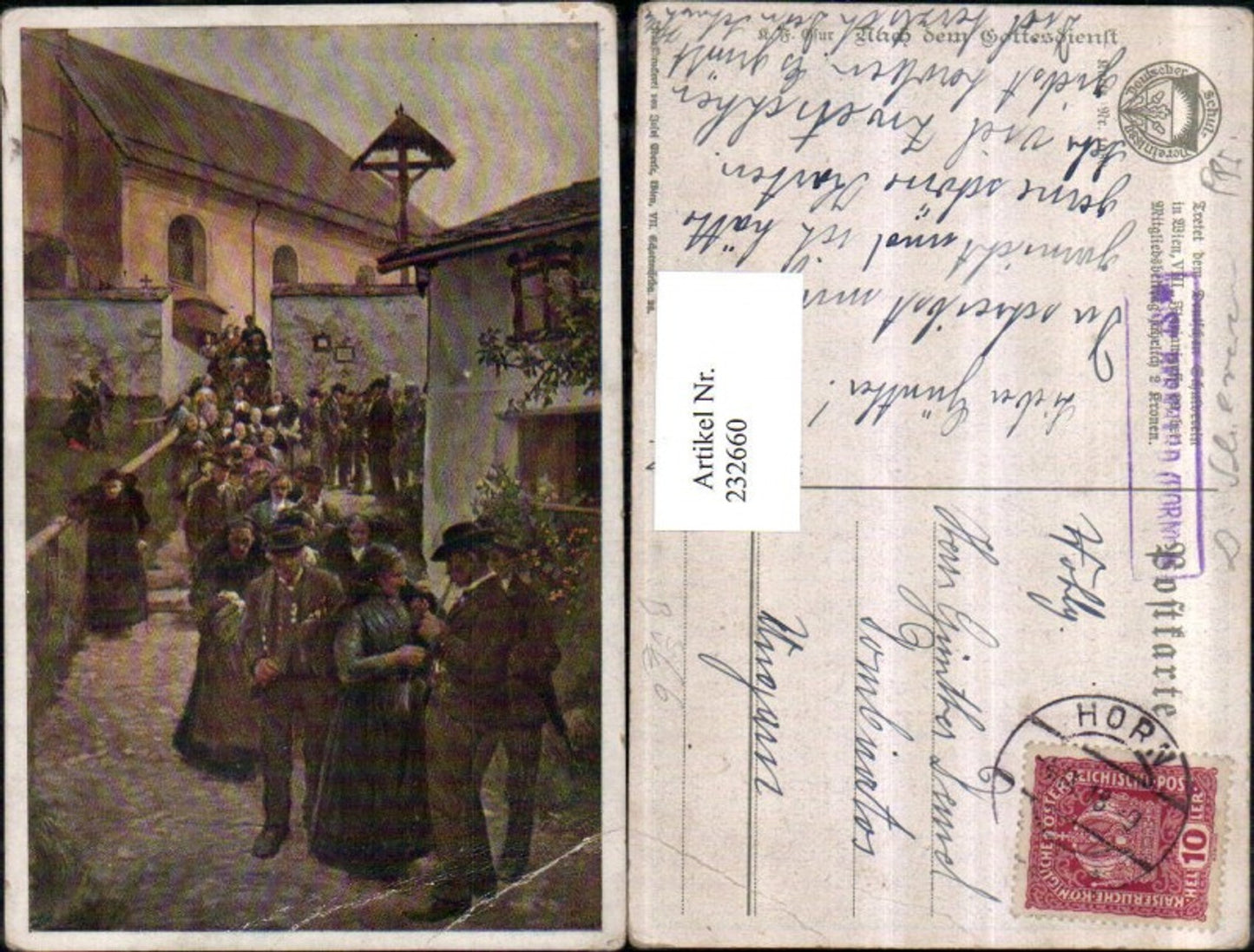 232660, German School Association 1080 After the service Church Cross People Mailbox St. Bernhard Horn