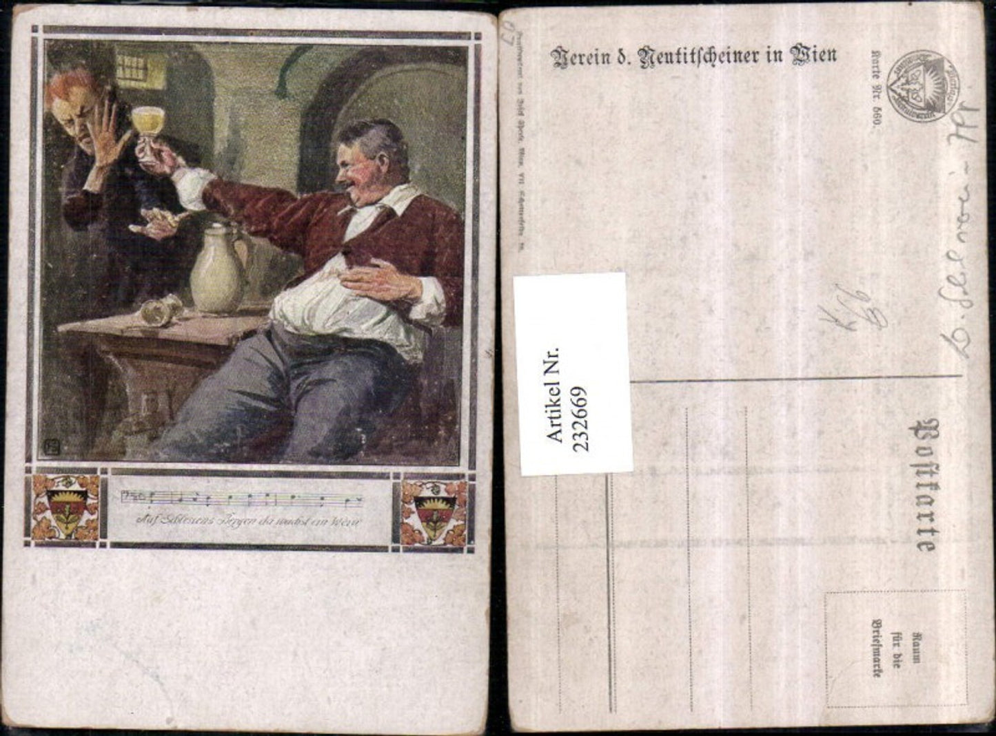 232669,Deutscher Schulverein 560 Künstler AK Mann m. Wein Weinglas Lied