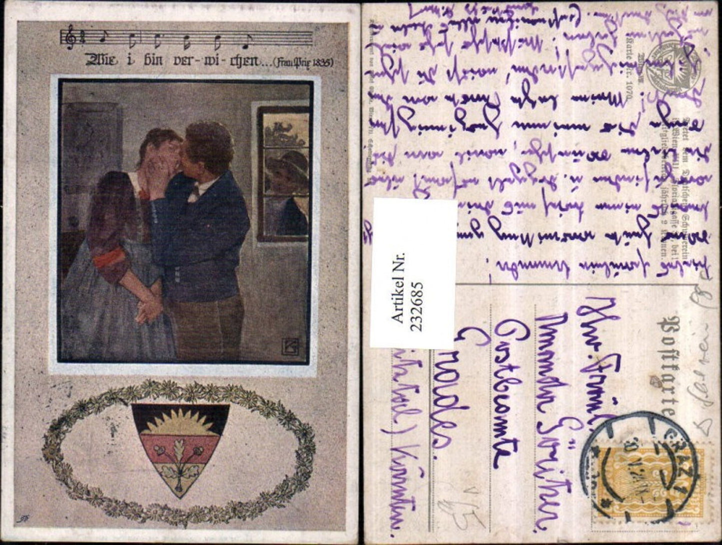 232685,Deutscher Schulverein 1070 Liebe Liebespaar Mann sieht b. Fenster rein Lied