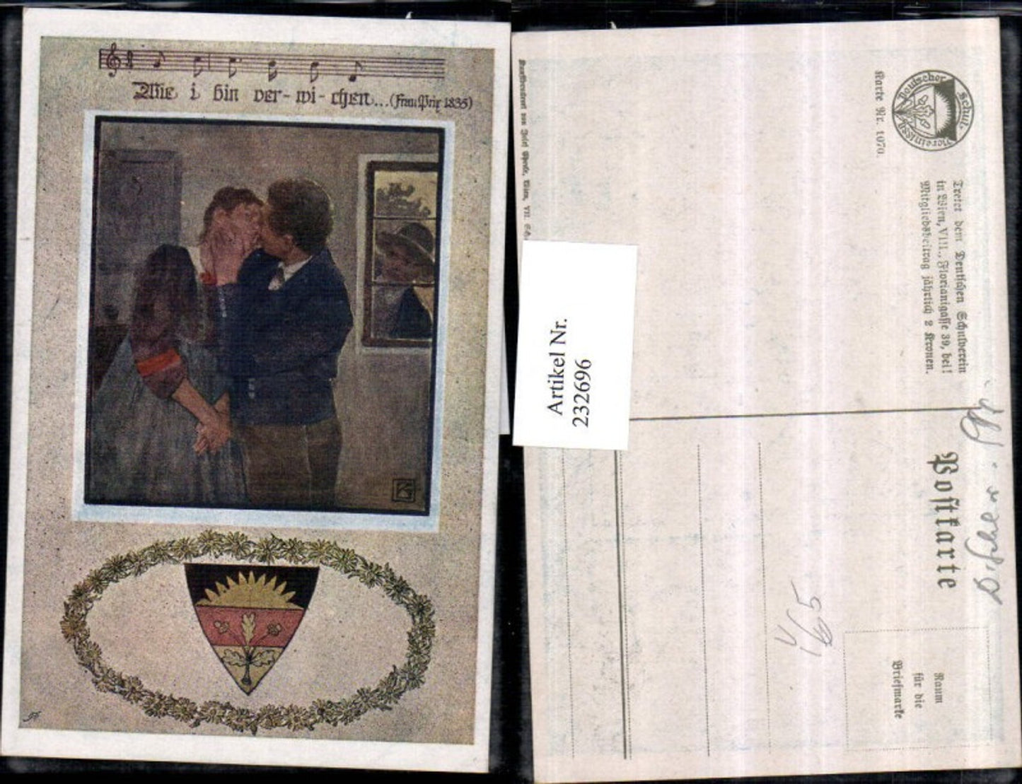 232696,Deutscher Schulverein 1070 Liebe Liebespaar Mann sieht b. Fenster rein Lied