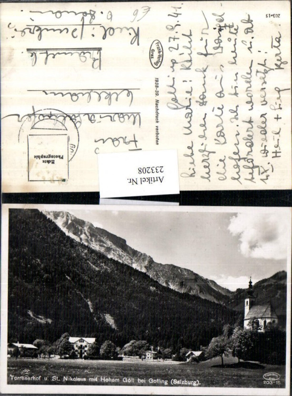 233208,Torrenerhof u. St. Nikolaus m. Hohem Göll b. Golling