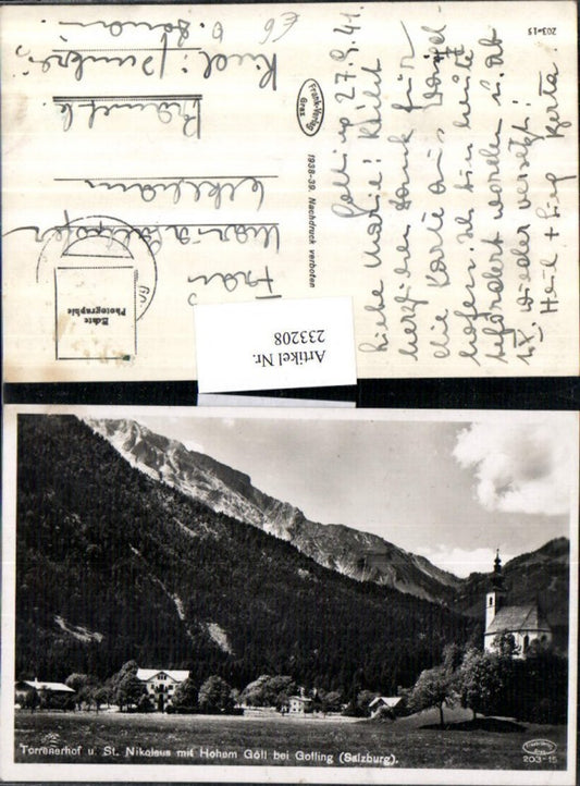 233208,Torrenerhof u. St. Nikolaus m. Hohem Göll b. Golling