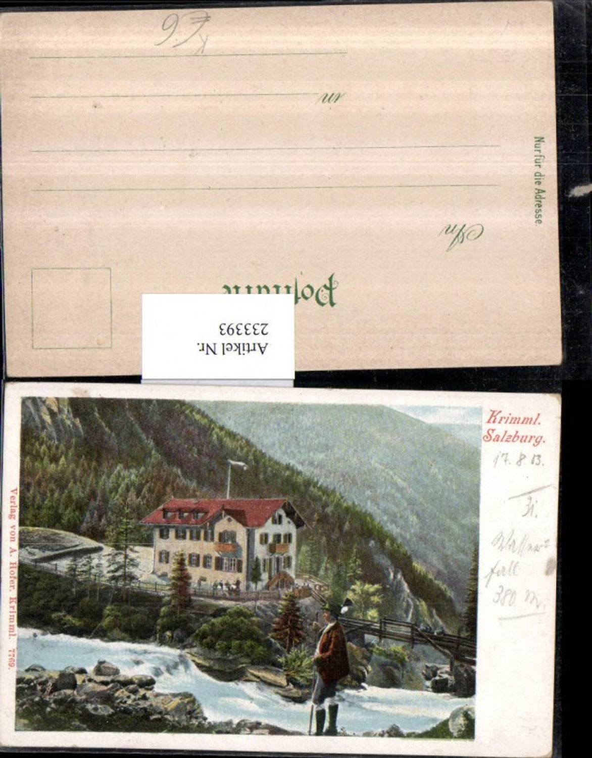 233393,Künstler AK Krimml Gasthof Bergsteiger Wanderer