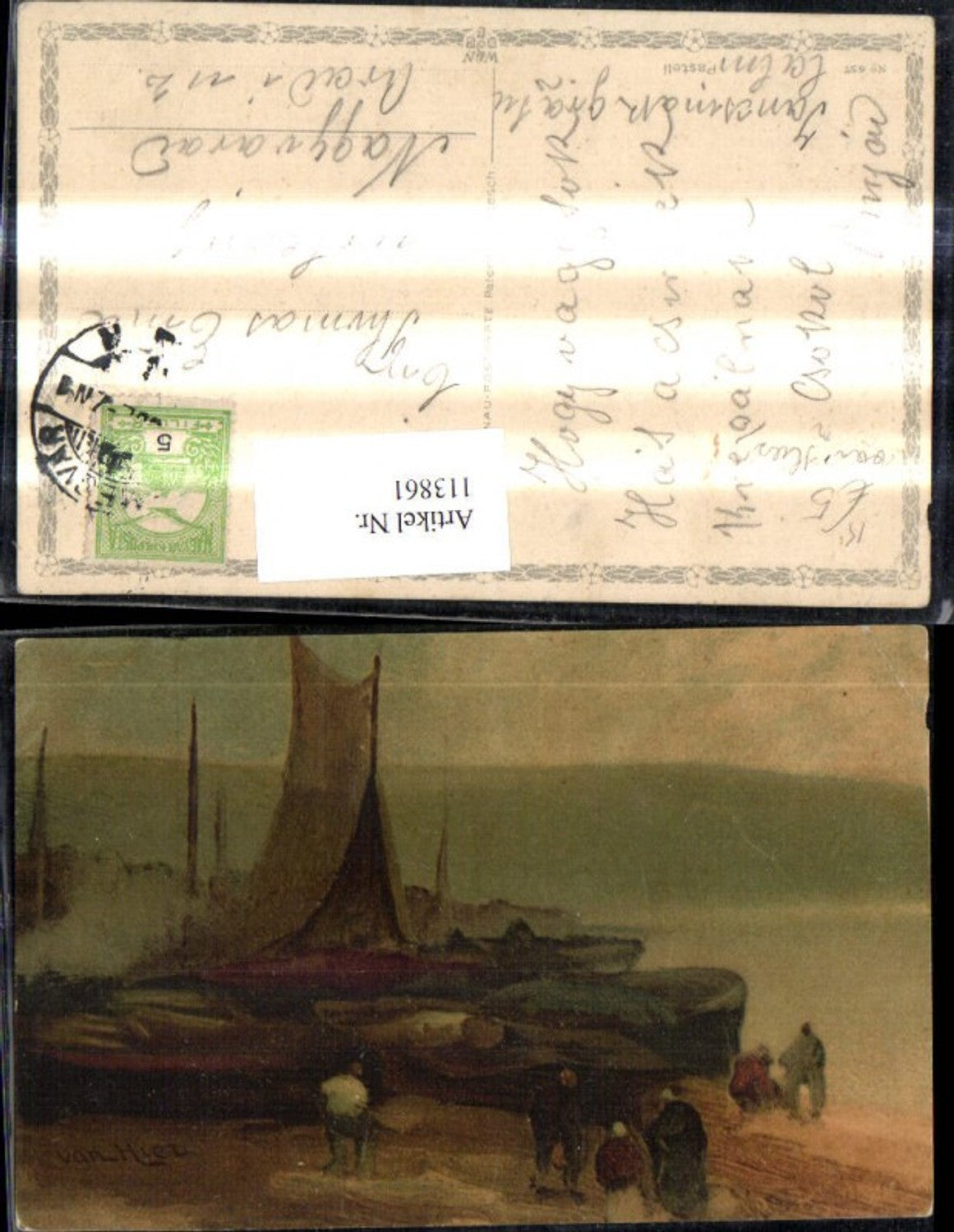 113861,Künstler Ak van Hiez Segelboot a. Hafen Boote