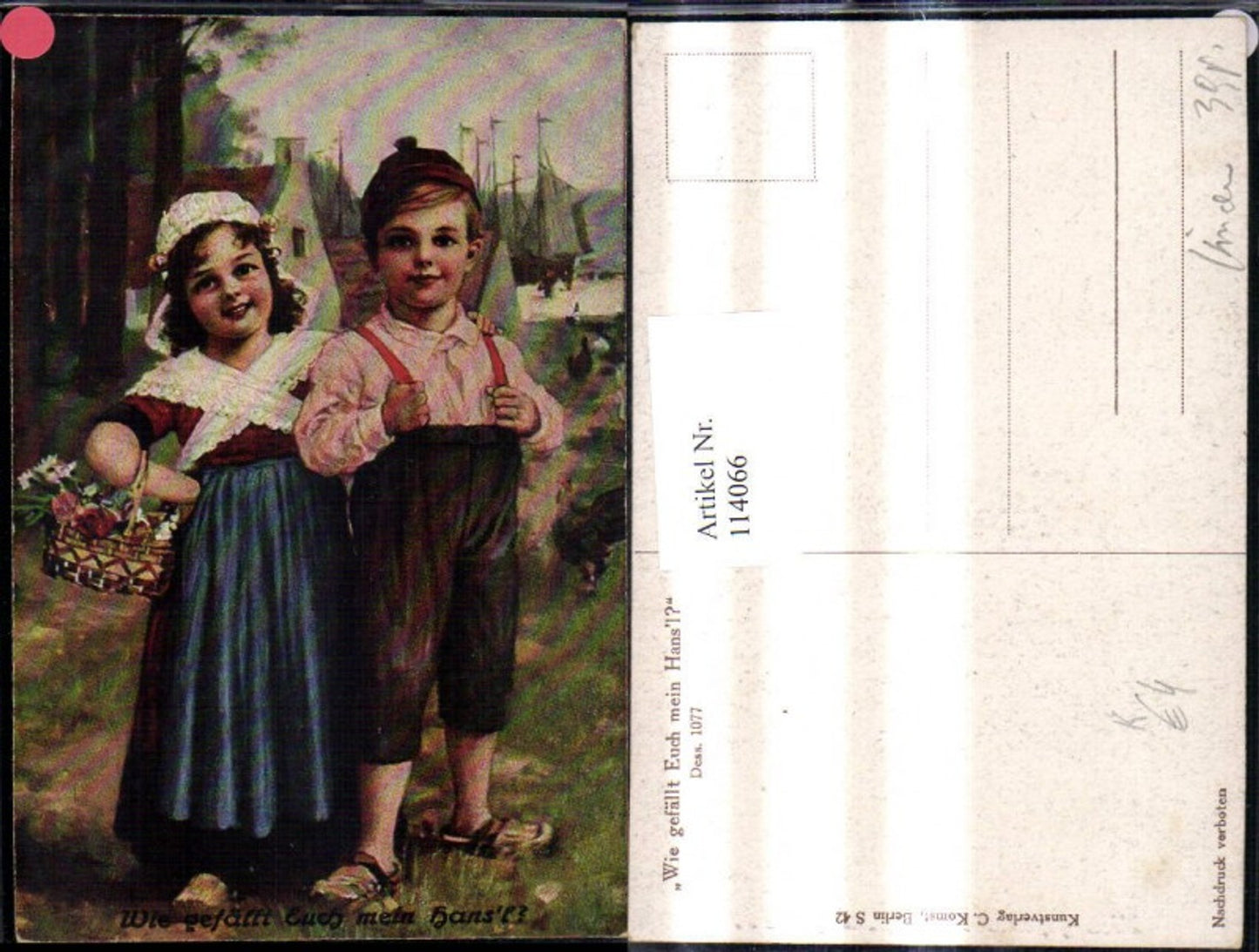 114066,Künstler Ak Wie gefällt Euch mein Hansl Kinder Paar Blumenkorb