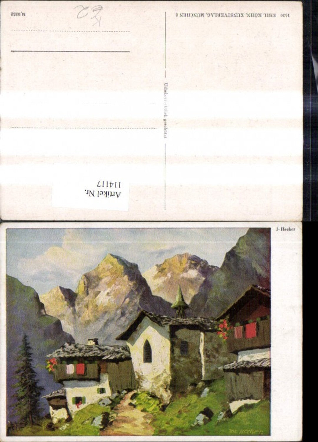 114117,Künstler Ak J. Hecker Bergdorf Bergkulisse Landschaft