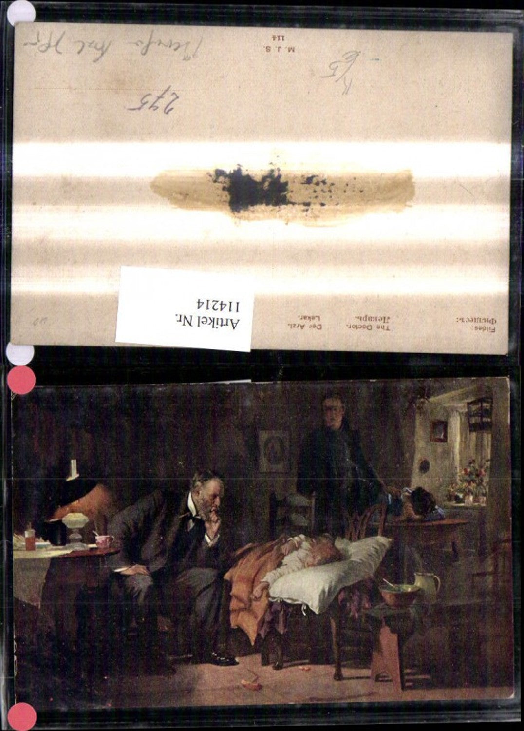 114214,Künstler Ak Fildes Der Arzt Kind i. Bett Männer