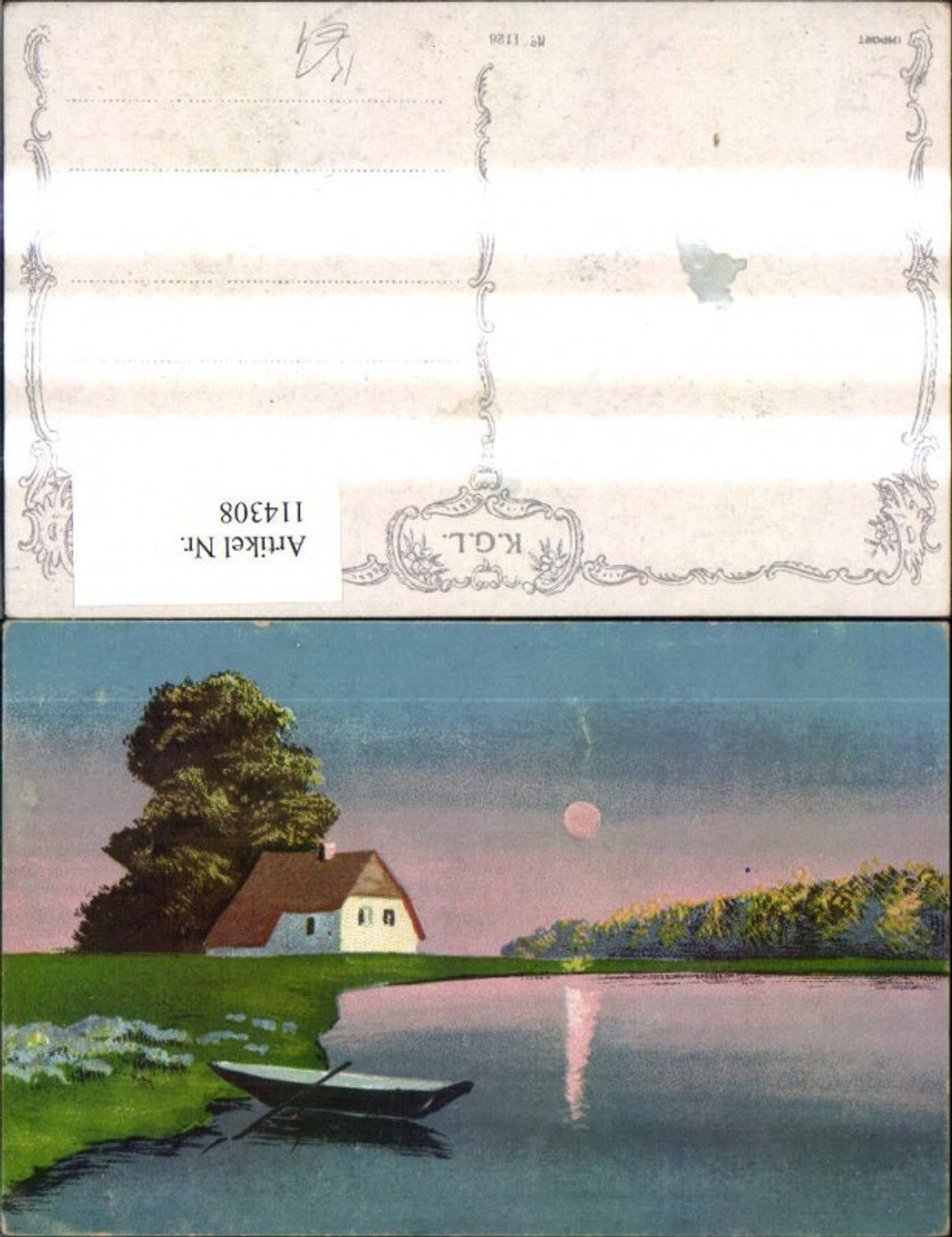 114308,Künstler Ak Haus Ruderboot See Landschaft