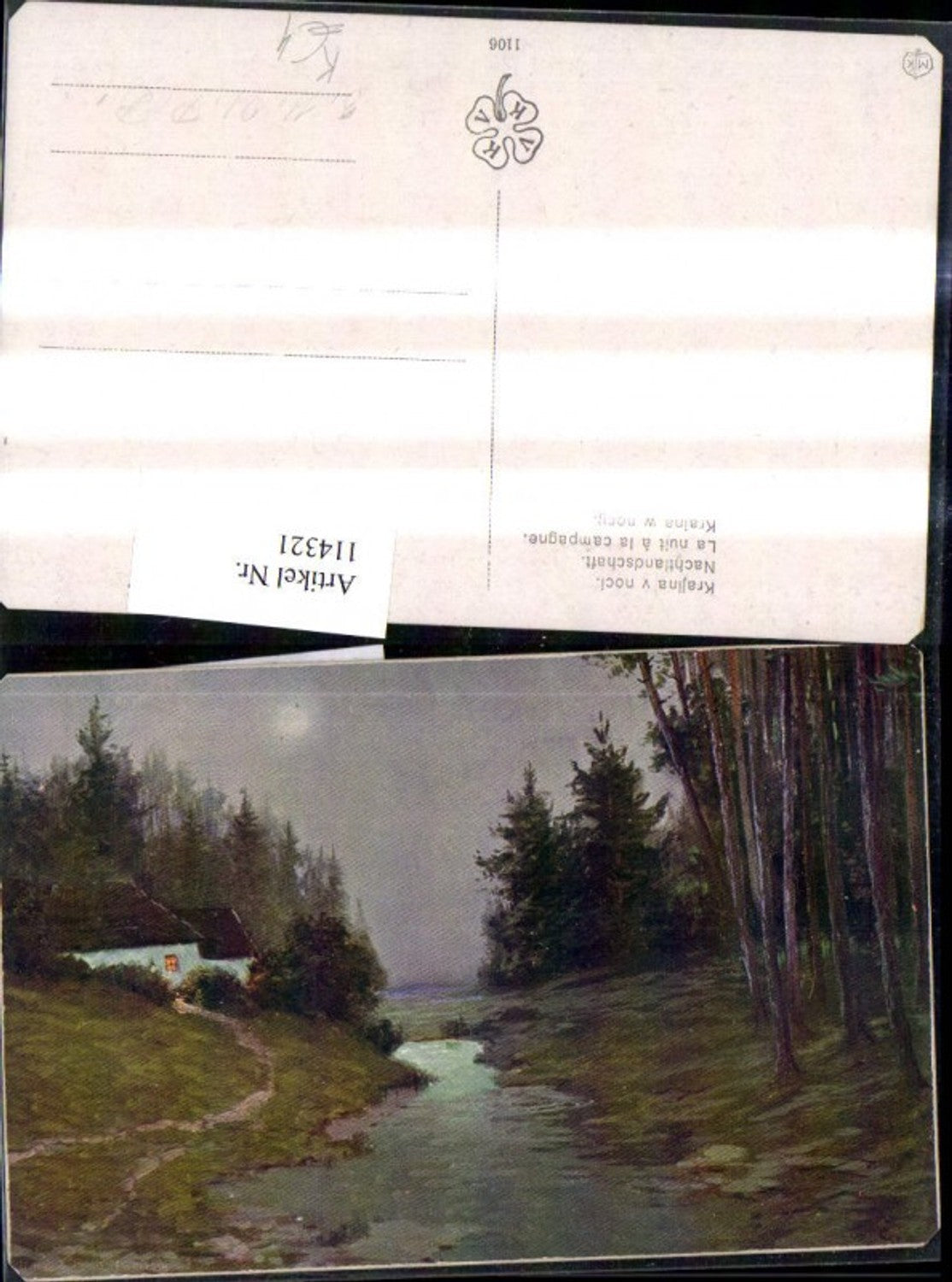 114321,Künstler Ak Haus Fluss Nachtlandschaft