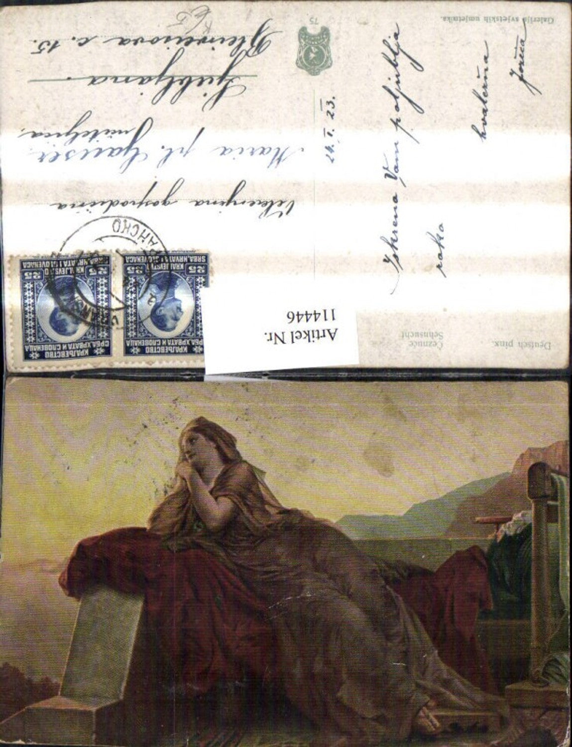 114446,Künstler Ak Deutsch Sehnsucht Frau