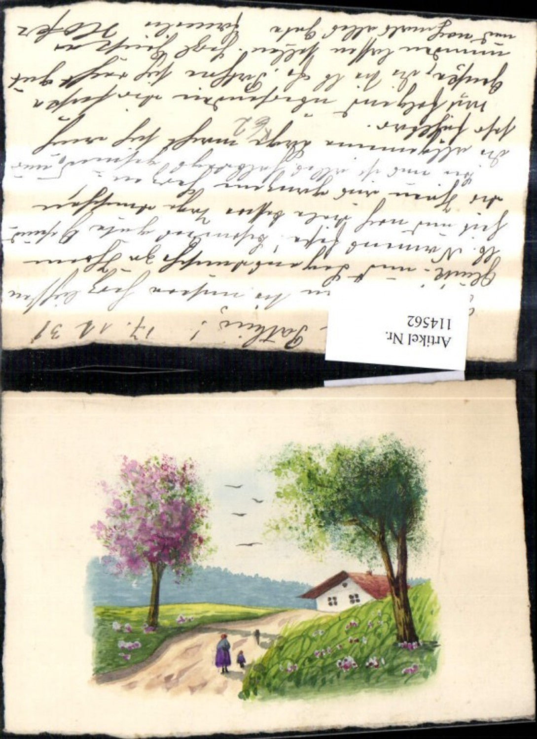 114562,Künstler Ak Strasse Haus Landschaft Frau Kind