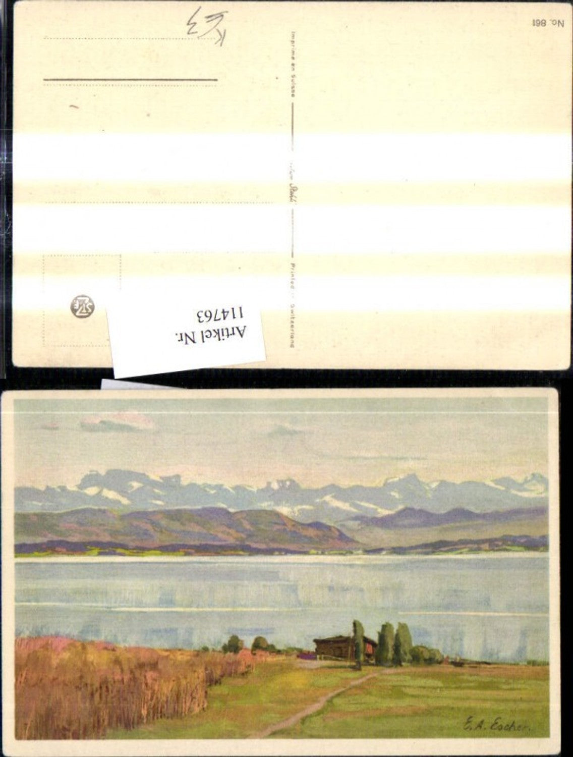 114763,Künstler Ak E. A. Escher See Landschaft m. Bergkulisse