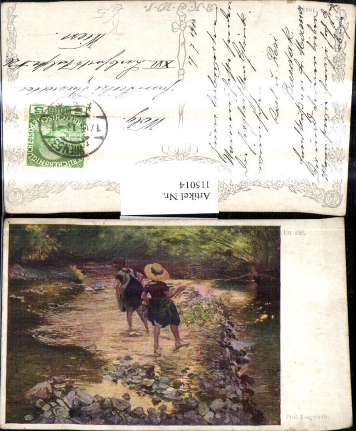 115014,Künstler Ak Prof. Jungwirth En ete Mädchen i. Fluss Landschaft