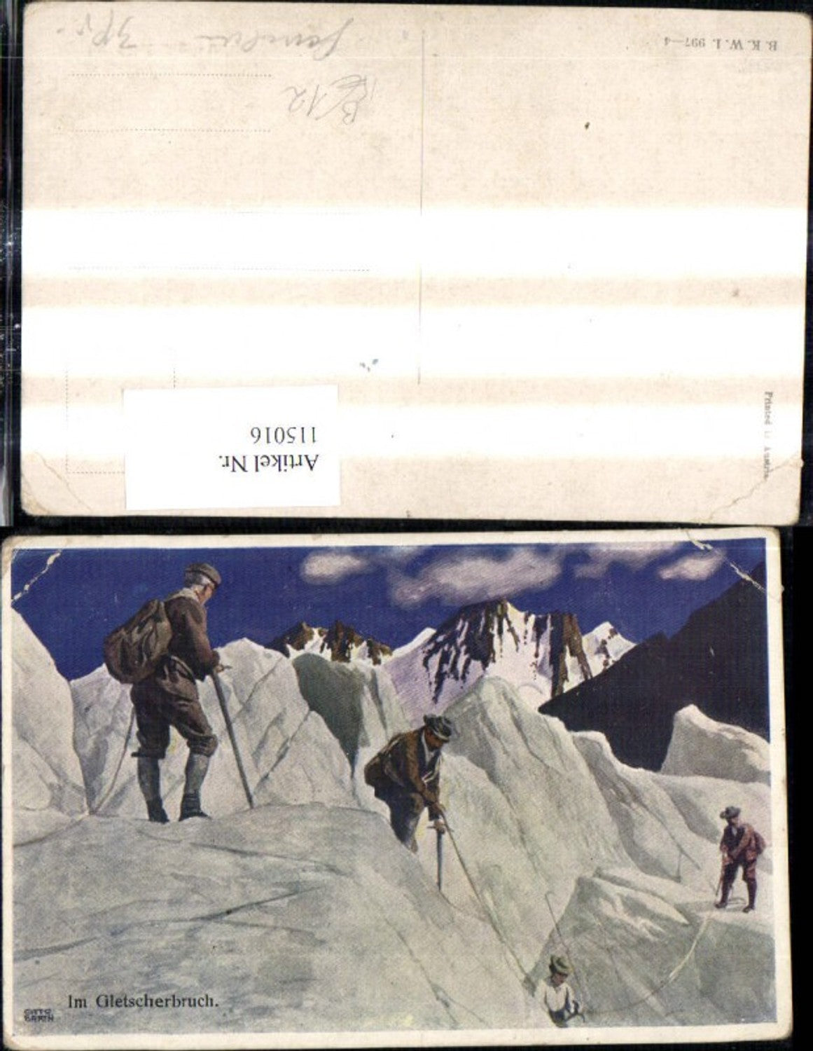 115016,Künstler Ak Otto Barth Im Gletscherbruch Bergsteiger