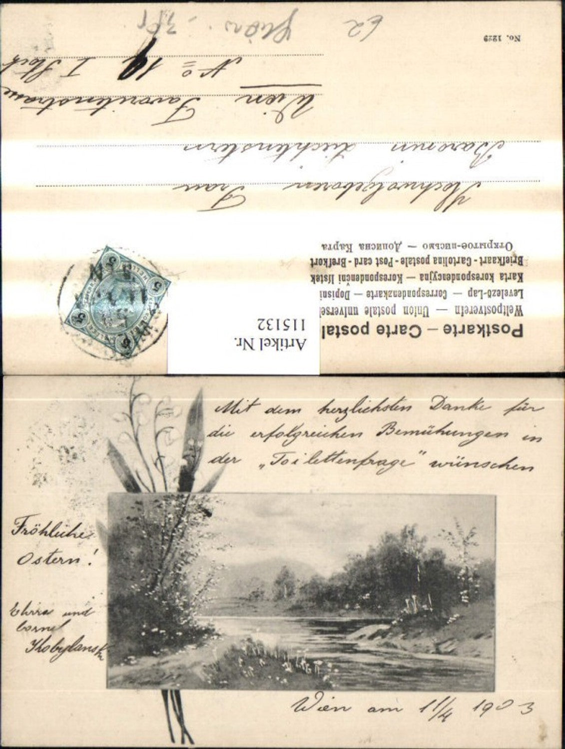 115132,Künstler Ak Fluss Landschaft Passepartout Maiglöckchen