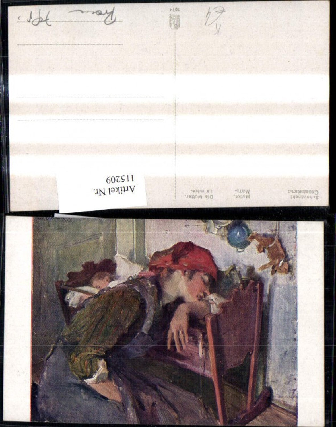 115209,Künstler Ak Schovanek Matka Die Mutter Frau b. Kind Wiege