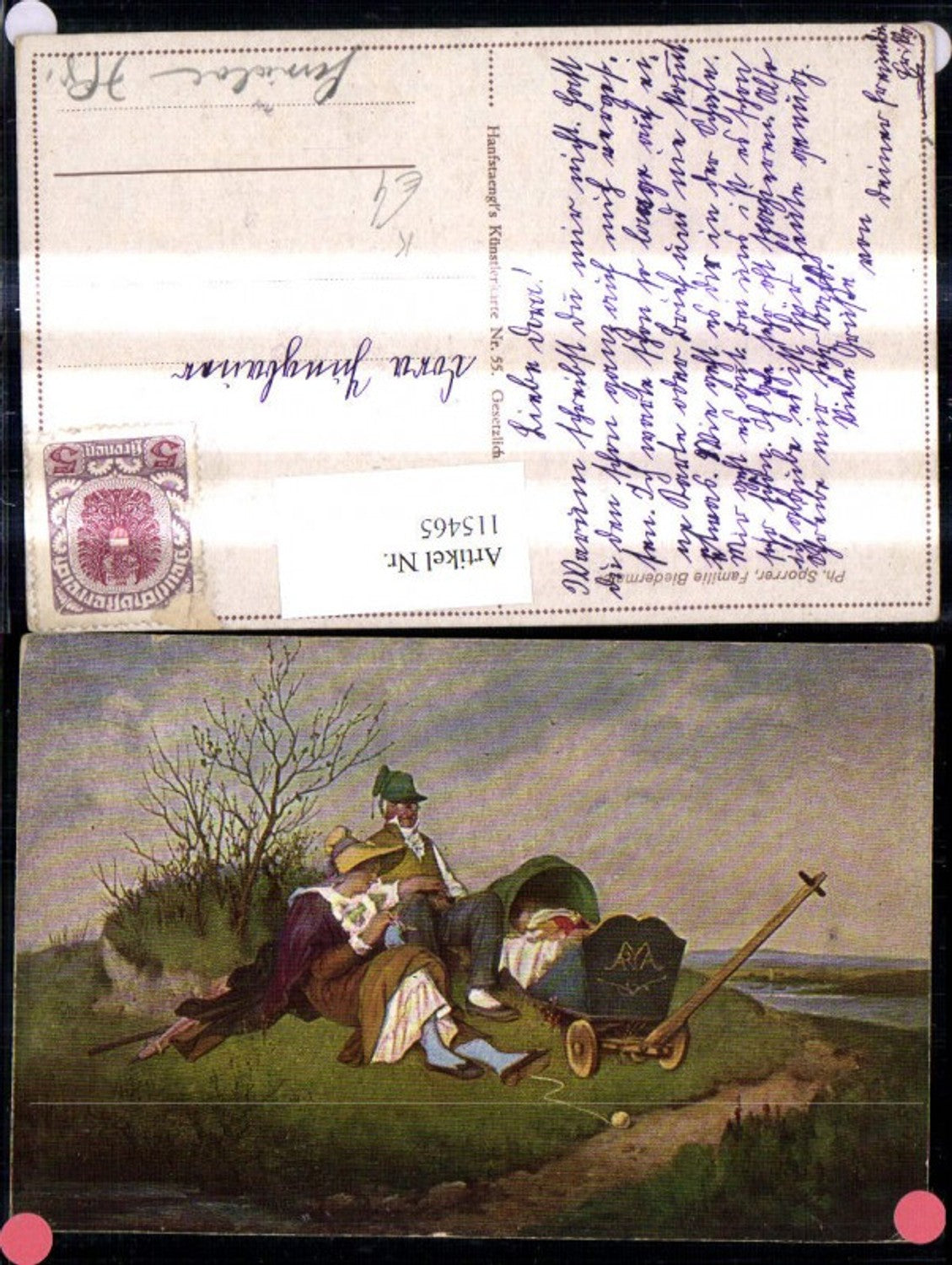 115465,Künstler Ak Ph. Sporrer Familie Biedermann Kinderwagen