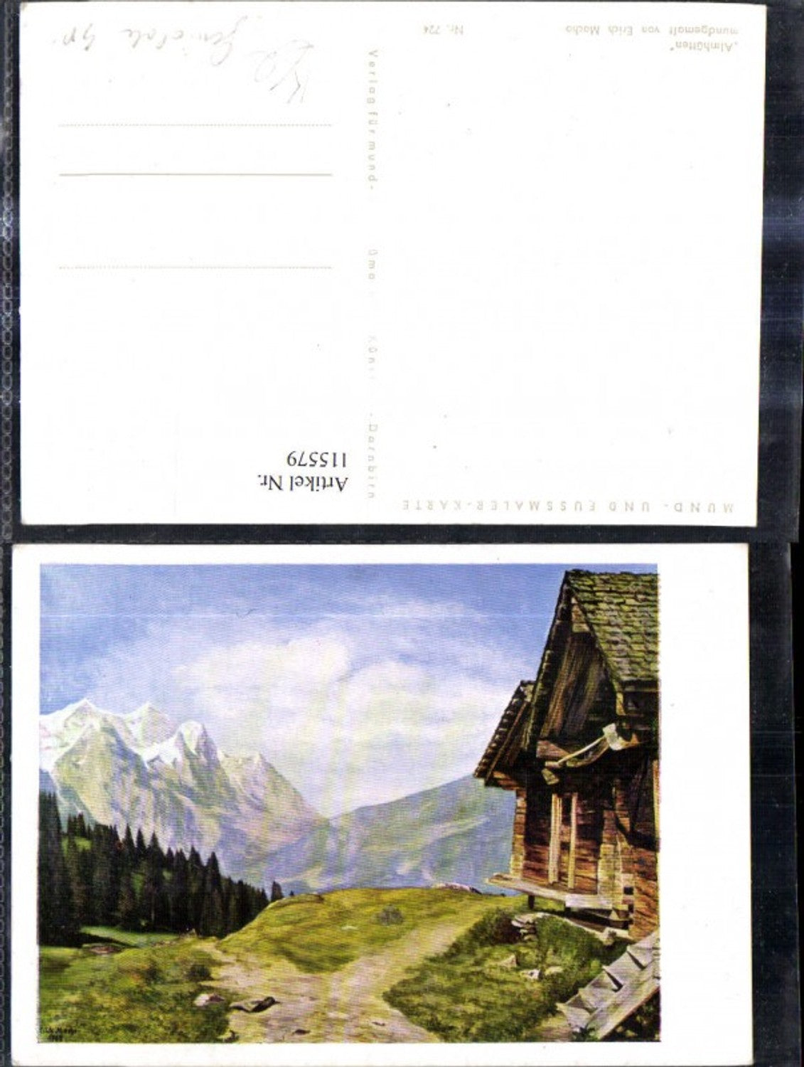 115579,Künstler Ak Mundgemalt Erich Macho Almhütten