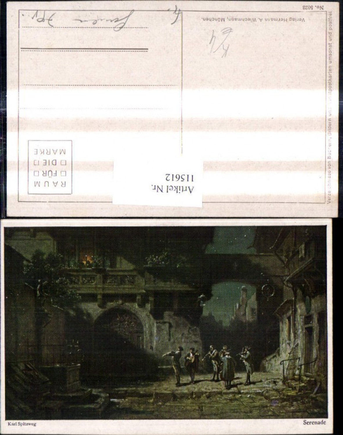 115612,Künstler Ak Karl Spitzweg Serenade Musikanten unter Balkon b. Nacht