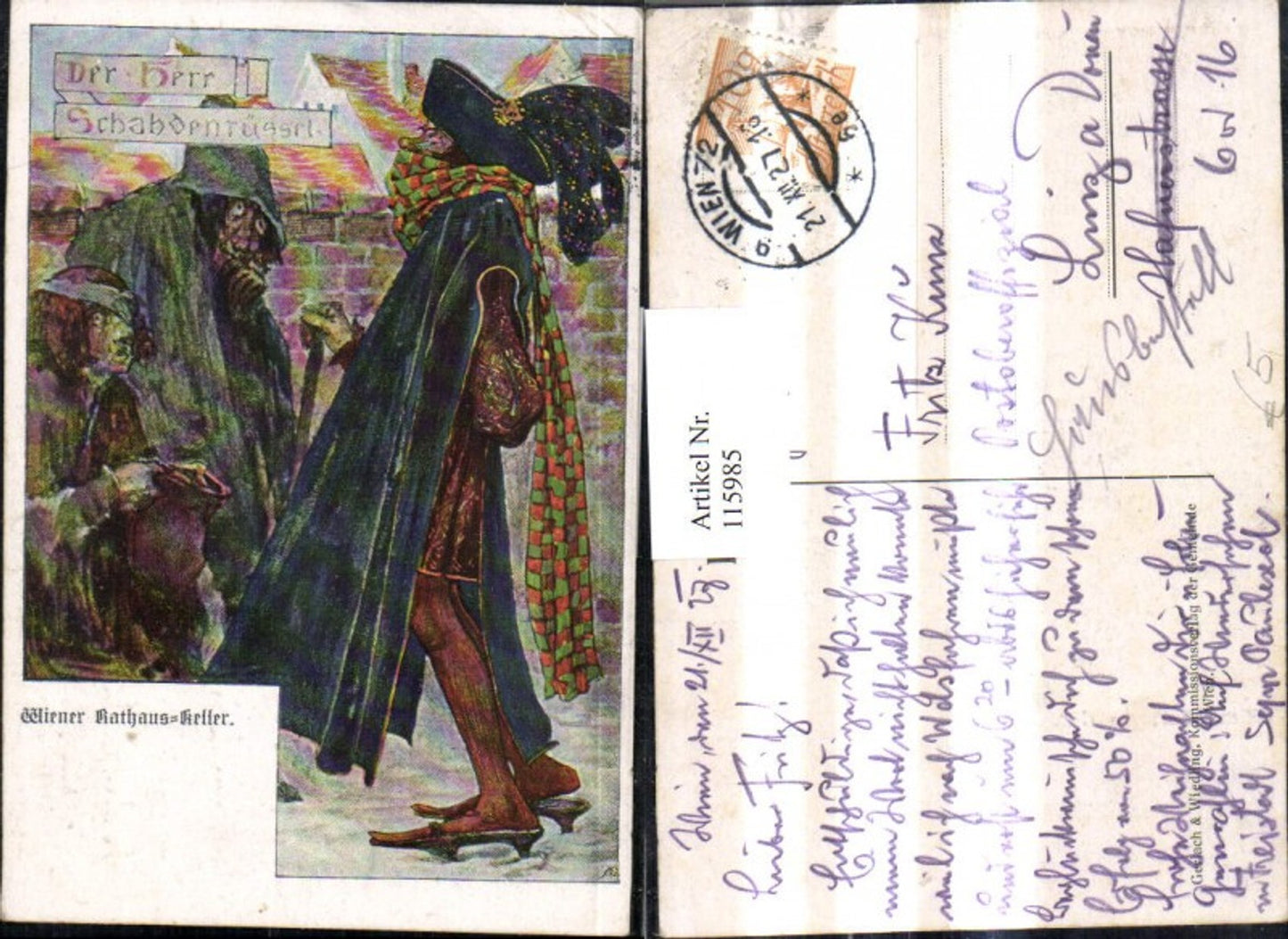 115985,Künstler Ak Wiener Rathauskeller Der Herr Schabdenrüssel Bettler