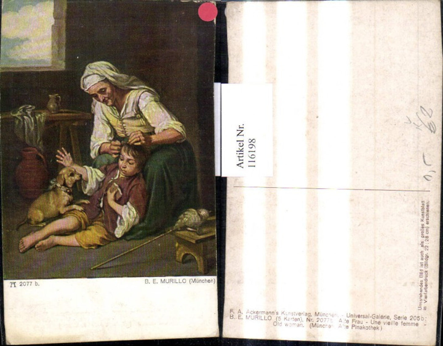 116198,Künstler Ak B. E. Murillo Alte Frau m. Kind pub Ackermann 2077b