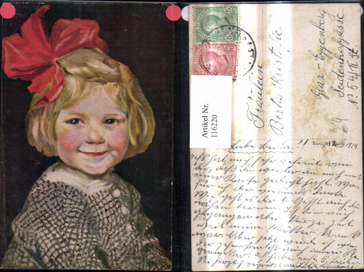 116220,Künstler Ak Kleine Kokette Mädchen m. Haarschleife