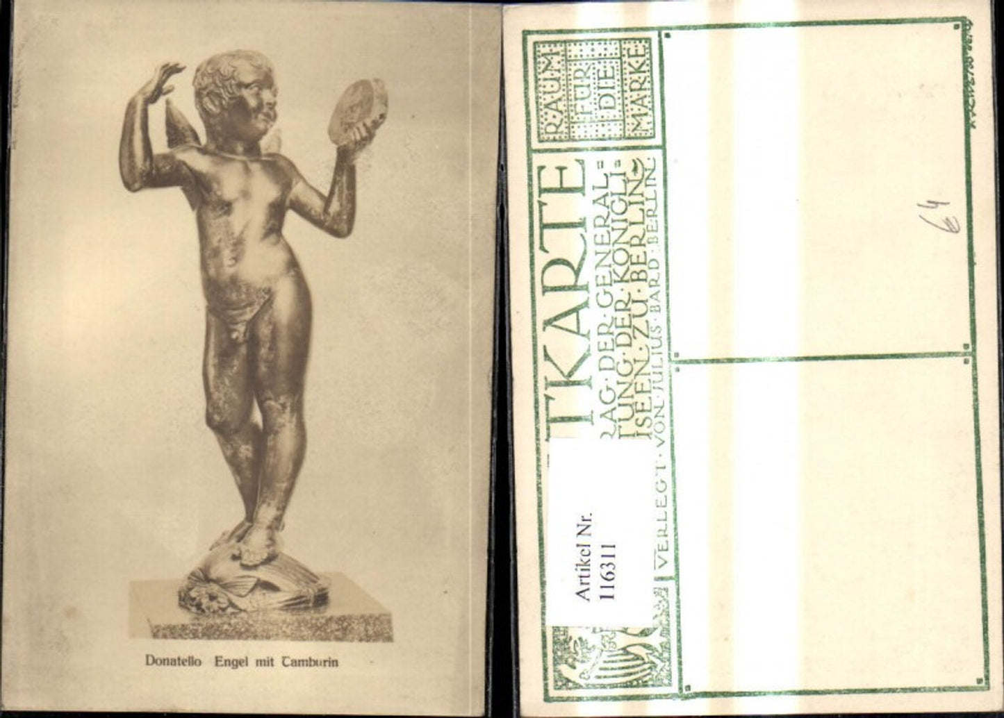 116311,Künstler Ak Donatello Engel m. Tamburin Statue