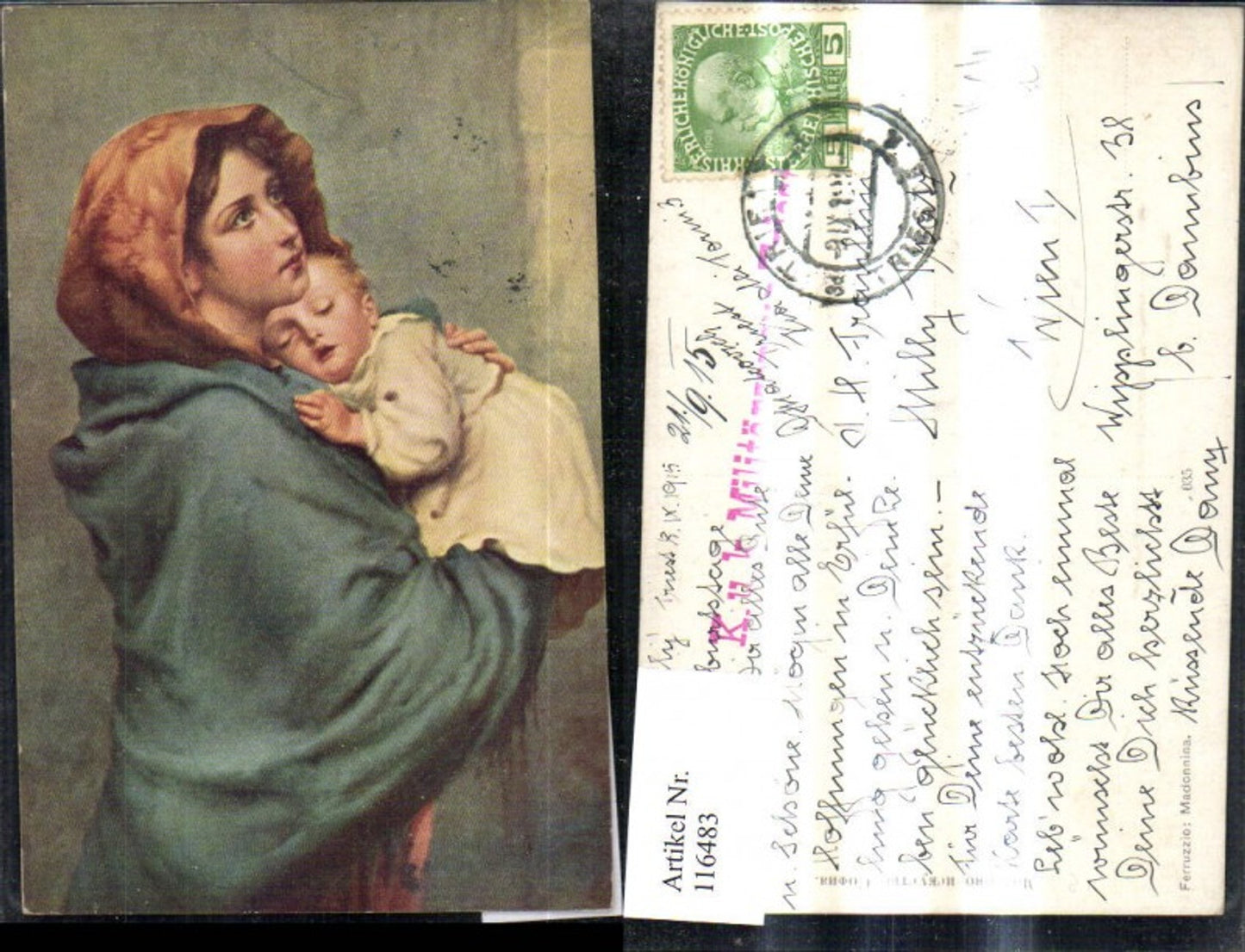 116483,Künstler Ak Ferruzzio Madonnina Frau m. Kind