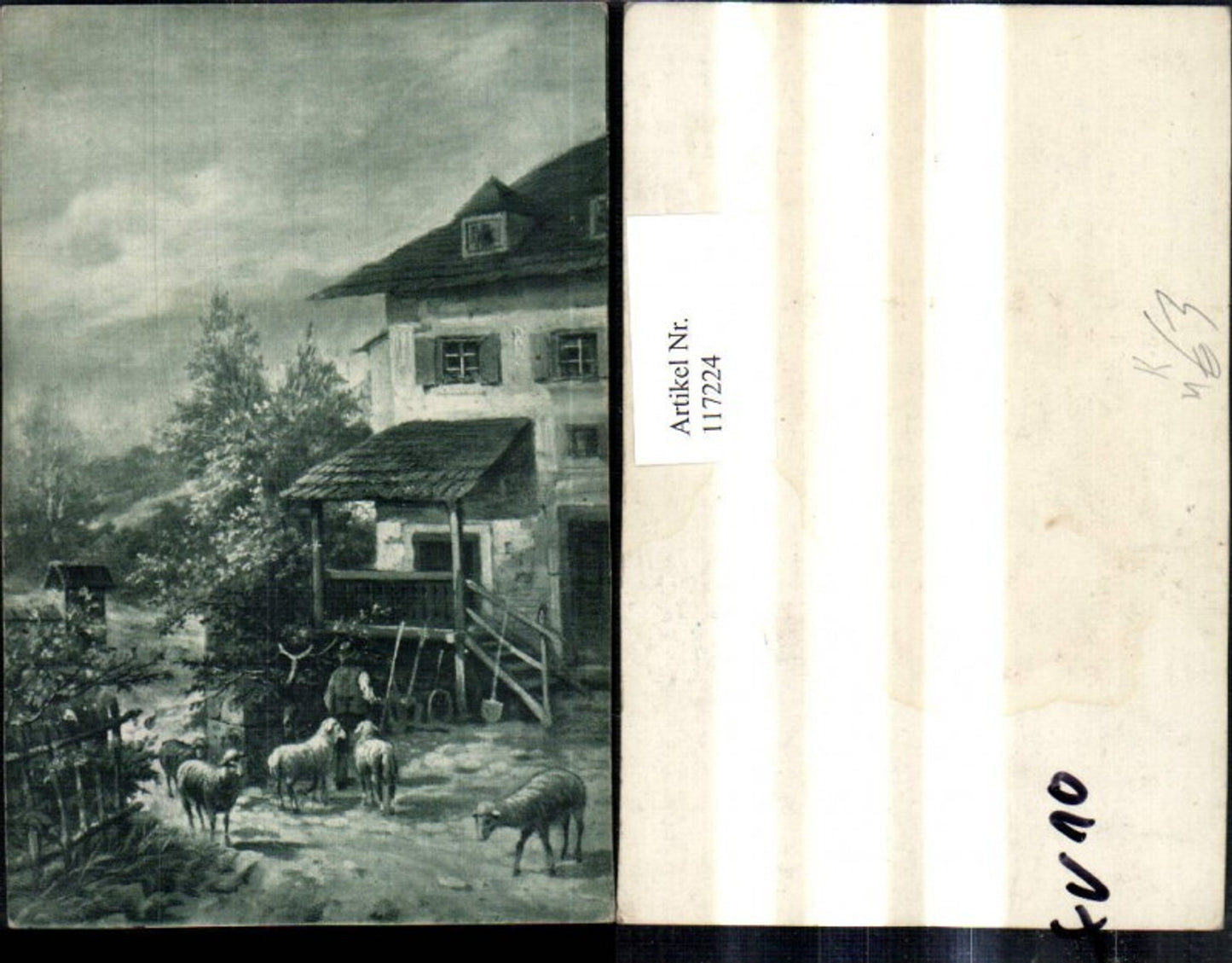 117224,Künstler Ak Mann Haus Hirte Schafe Schafhirte