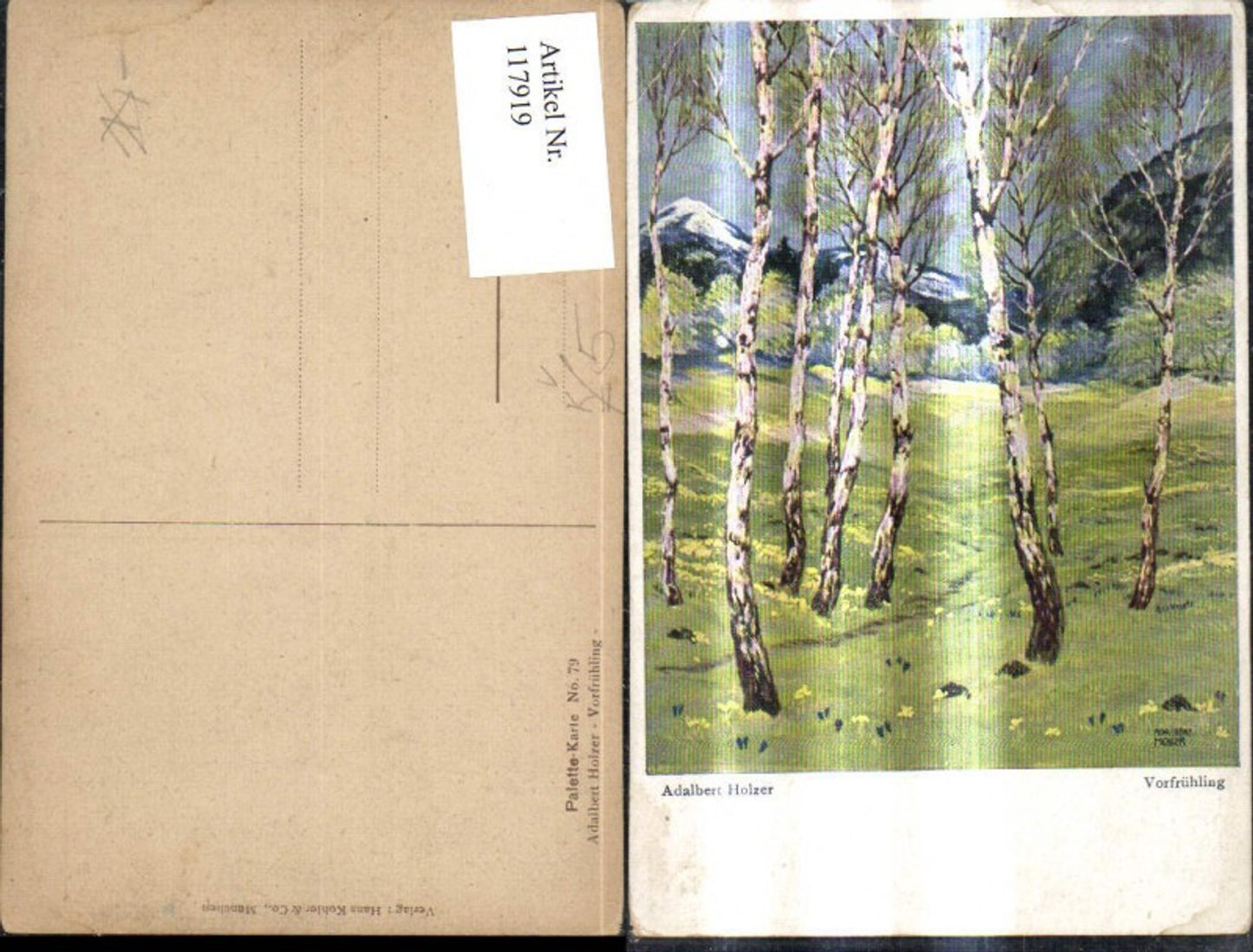 117919,Künstler Ak Adalbert Holzer Vorfrühling Birken pub Palette Karte 79