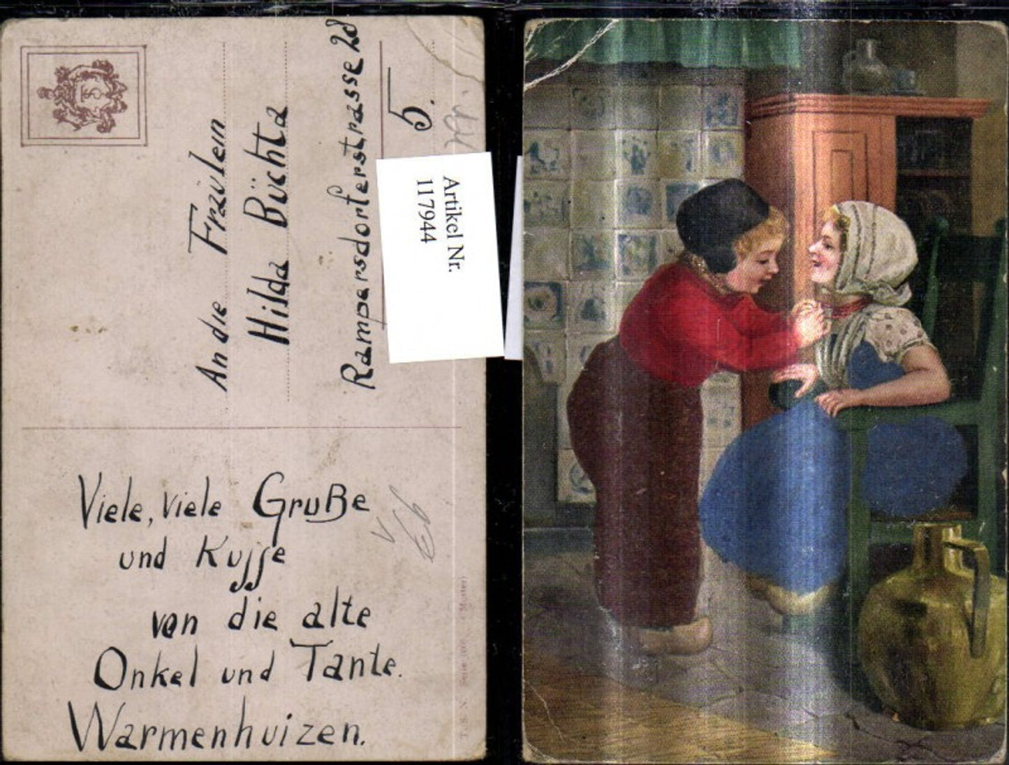117944,Künstler Ak Junge verschließt Halskette b. Mädchen pub Theo Stroefer 1609
