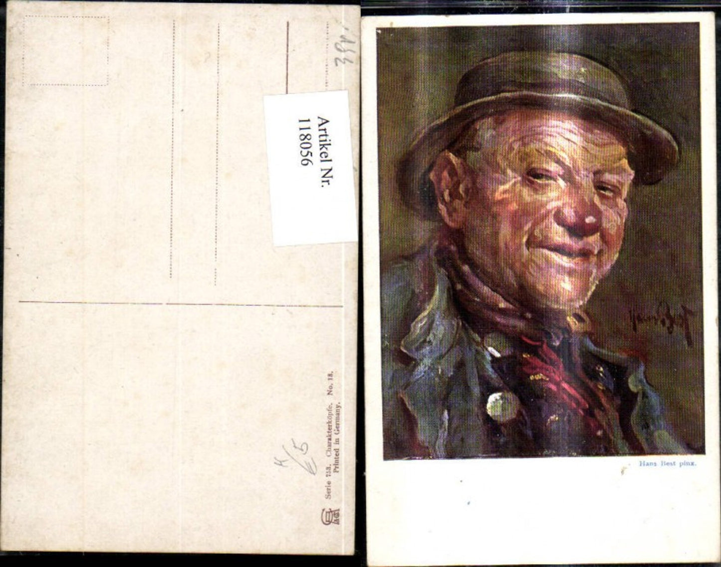 118056,Künstler Ak Hans Best Alter Mann m. Hut Charakterköpfe
