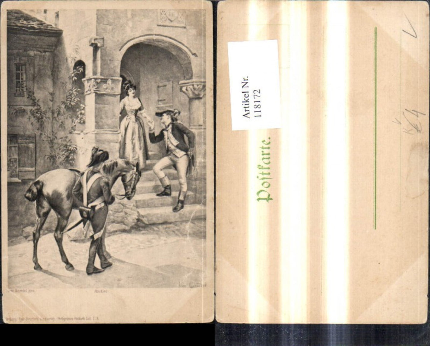 118172,Theo Stroefer Verlag Coll. I/8 Künstler Girardet Abschied Soldat Handkuss Frau Pferd