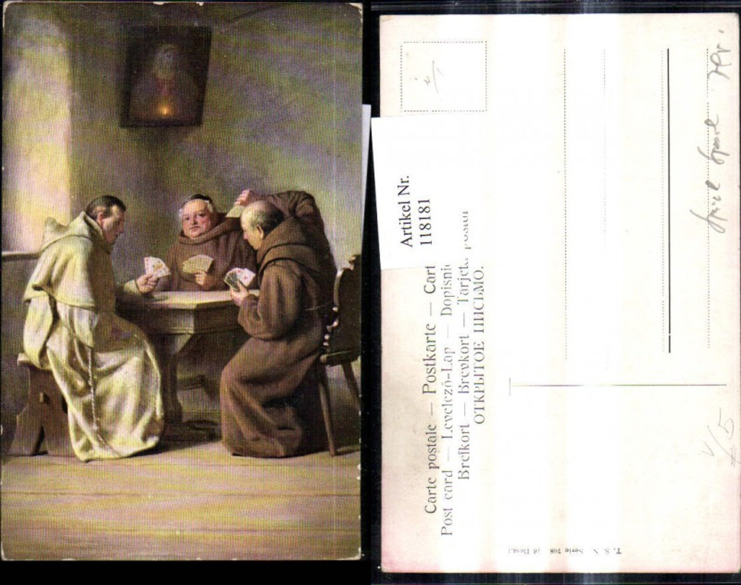 118181,Theo Stroefer Verlag 708 Künstler Ak Mönche spielen Karten
