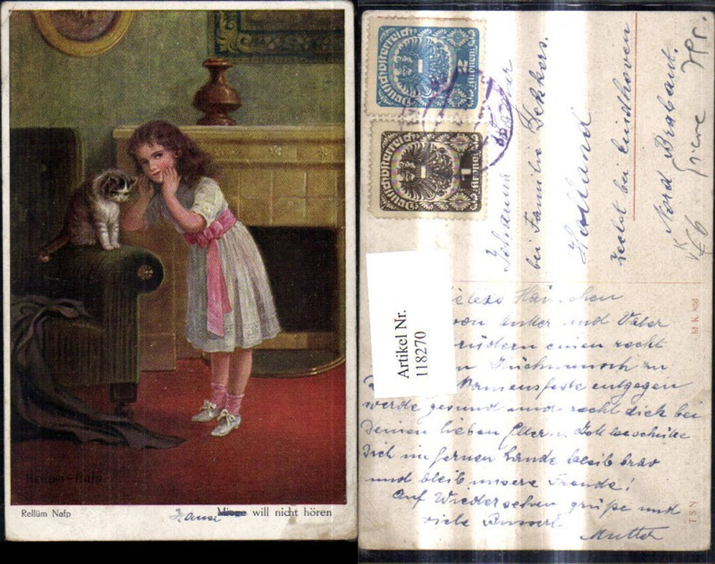 118270,Theo Stroefer Verlag 866 Künstler Rellüm Nafp Mieze will nicht hören Mädchen Katze