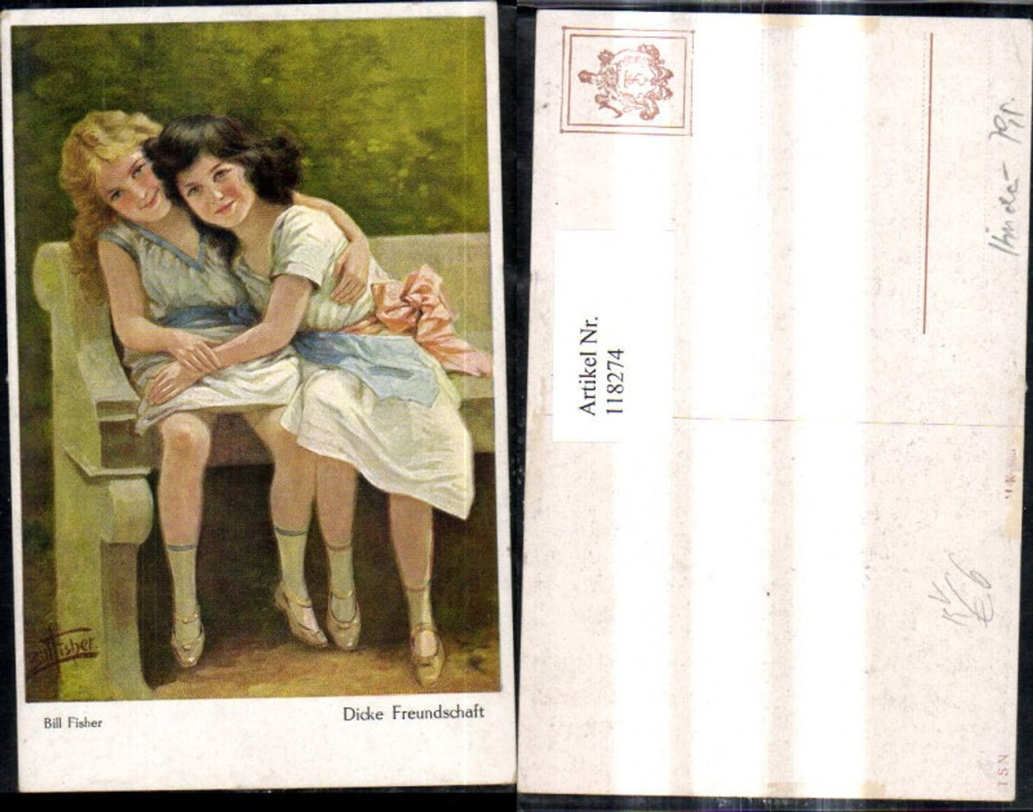 118274,Theo Stroefer Verlag Künstler Bill Fisher Dicke Freundschaft Mädchen a. Bank