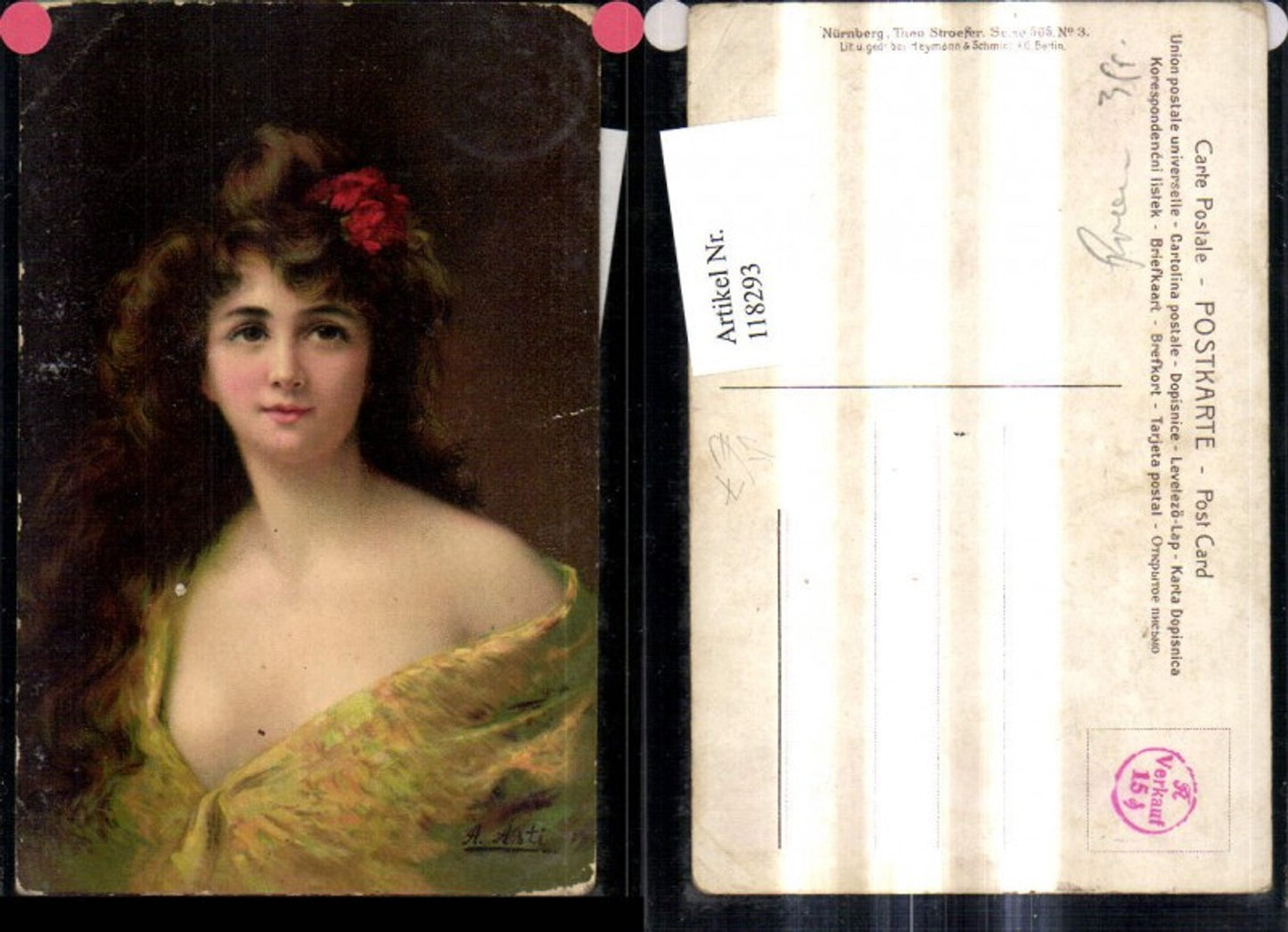 118293,Theo Stroefer Verlag 505/3 Künstler Angelo Asti Frau Blüte i. Haar