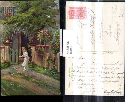 118558,Künstler Ak E. Student Liebe Gäste Frau füttert Vögel