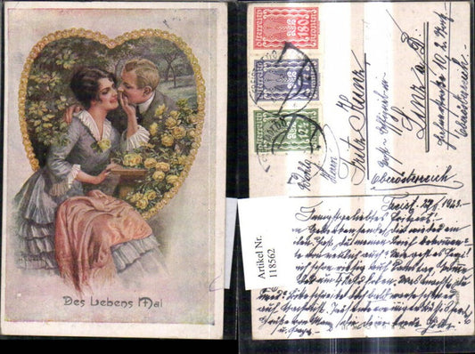 118562,Künstler Ak H. Schubert Des Lebens Mai Liebespaar Herz a. Rosen Passepartout