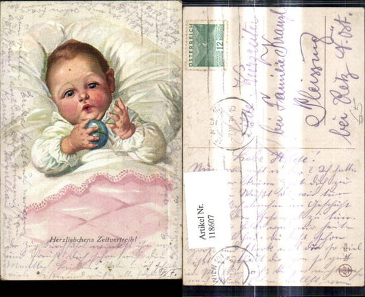 118607,Künstler Ak Herzliebchens Zeitvertreib Baby m. Ball