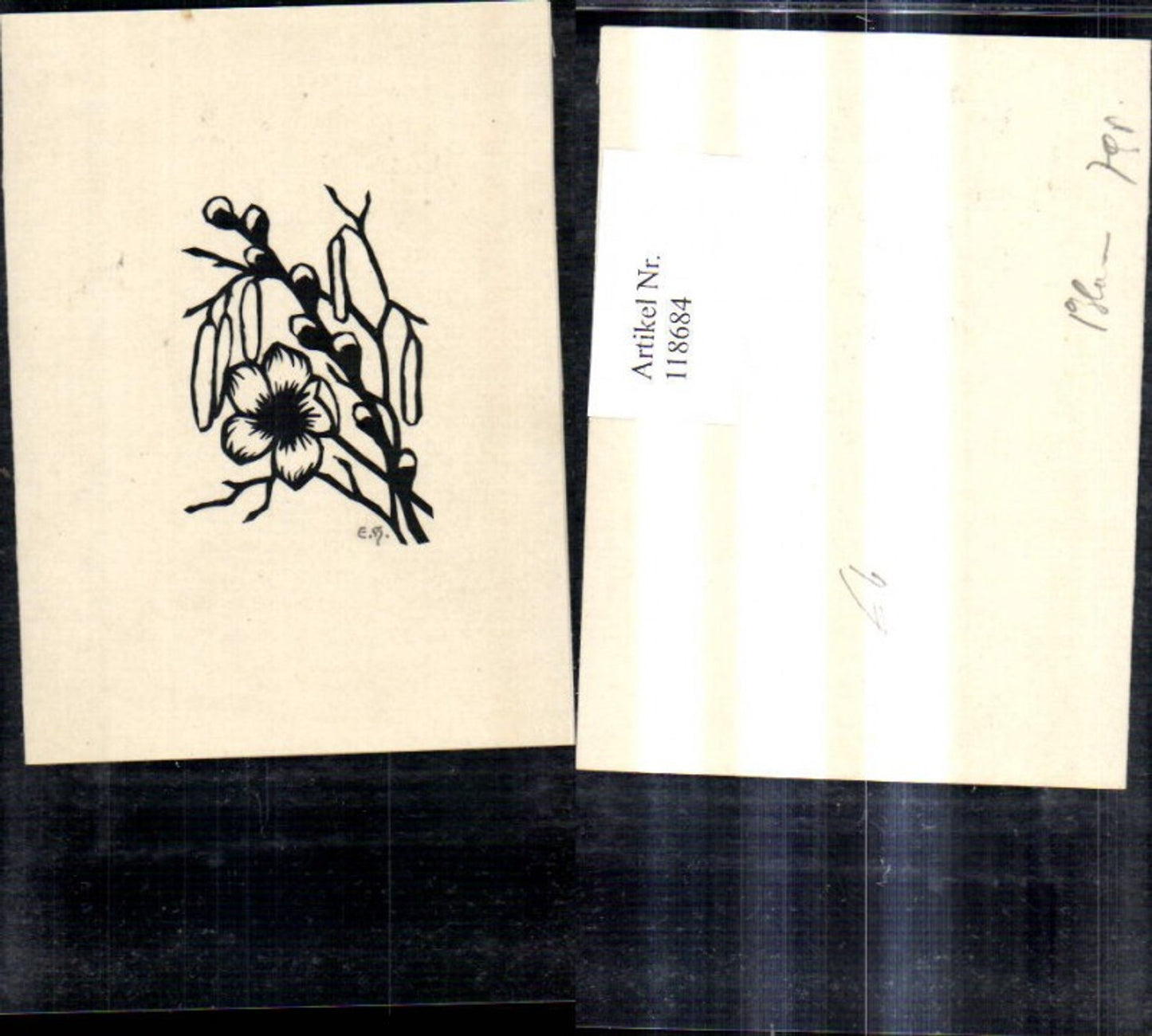 118684,Künstler Ak Klappbar Scherenschnitt Silhouette Palmkätzchenzweig Blume